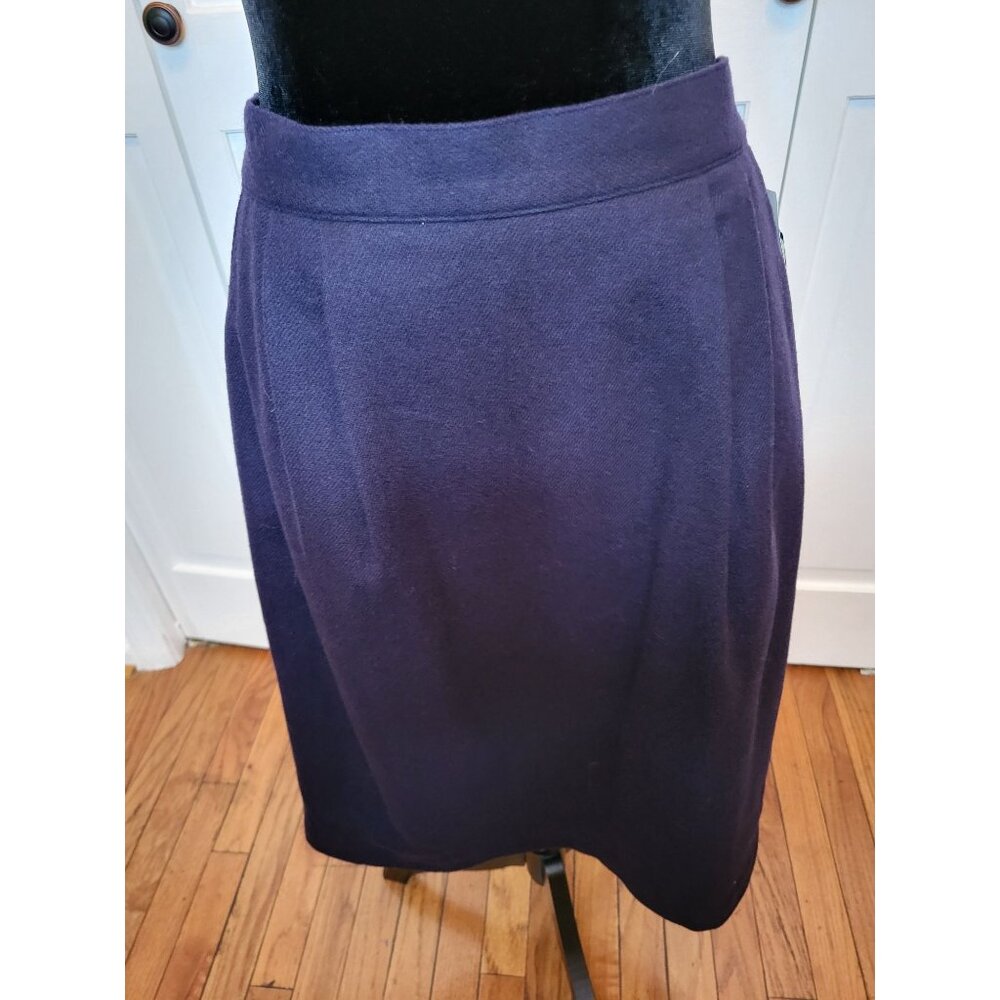 NWT Vintage 90's Navy Wool Pencil Skirt Pleated Sag Harbor 14 Old Money Nautical